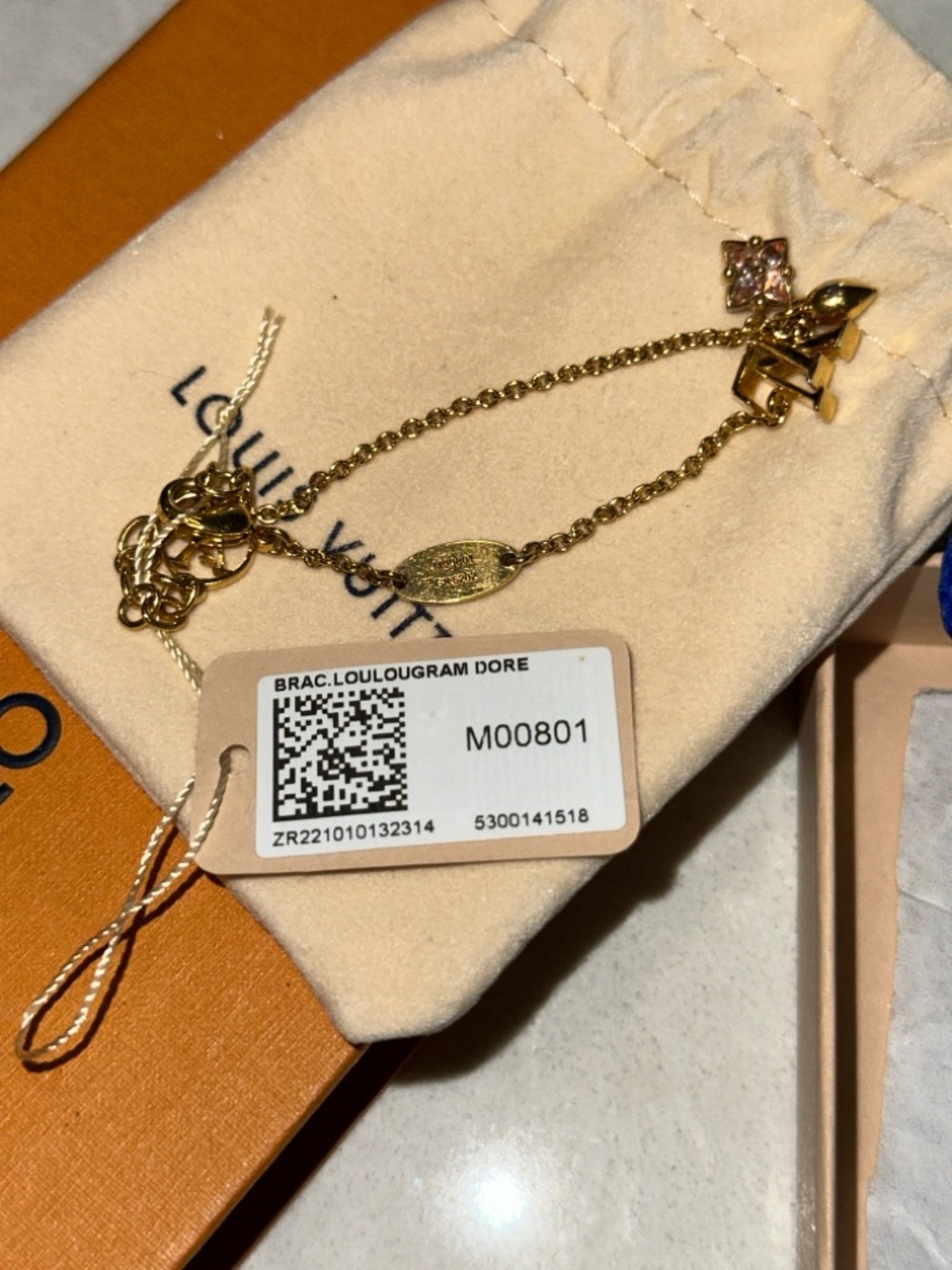 Louis Vuitton Gold and Pink Crystal LV Charm Bracelet - Picture 9 of 14